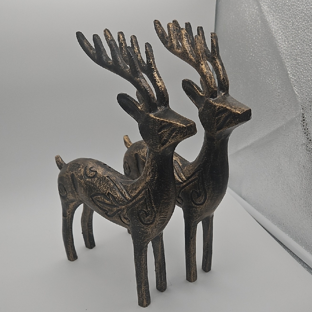 Elegant Bronze Deer Sculpture Set